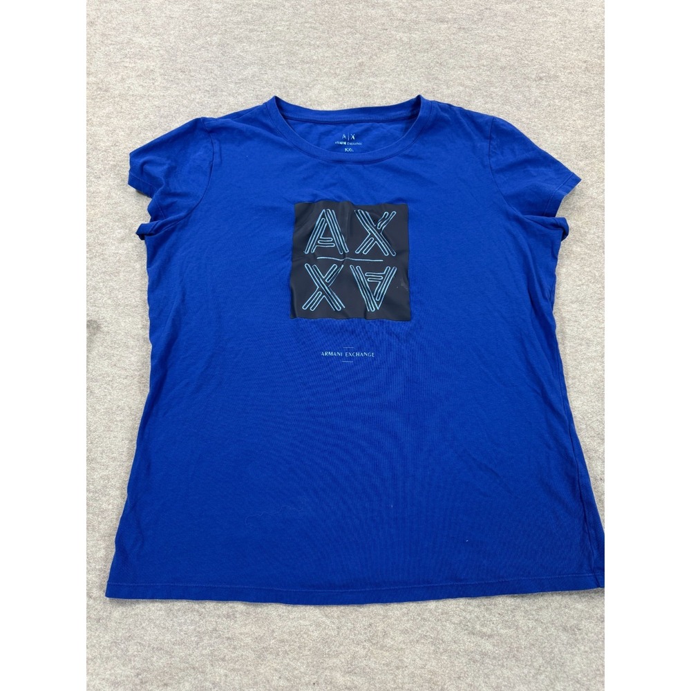 Armani Exchange T Shirt Womens 2XL Blue Cotton Graphic Cap Sleeve Everyday Wear